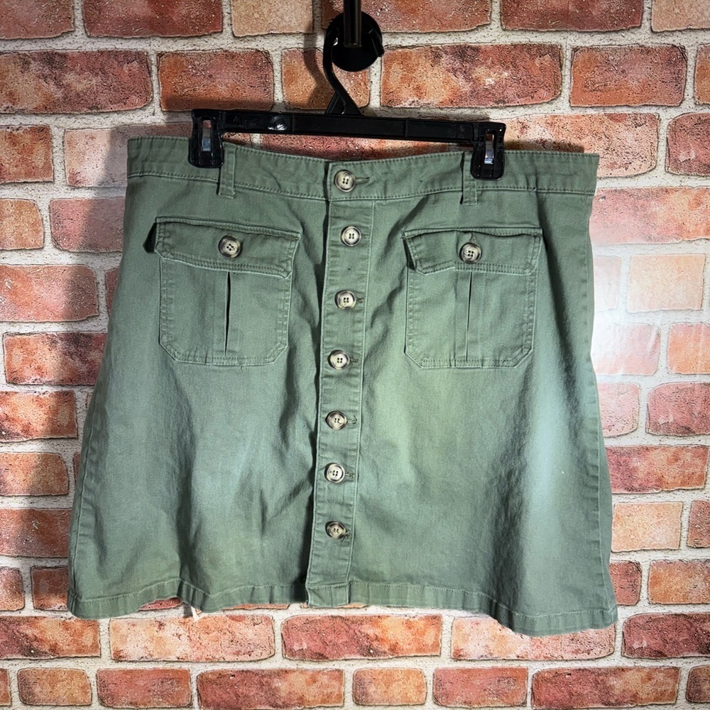 Olive green Button-Front Women's A line mini Skirt by Democracy sz 16